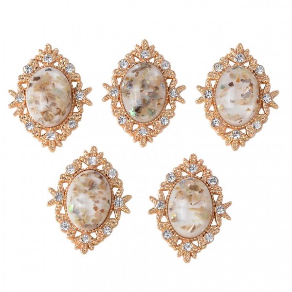 5 Legering Ovale Cabochon Acryl Krystal Knapper Til Smykkefremstilling I Hvid