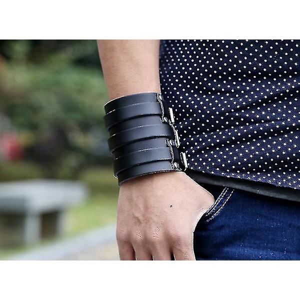 Overdreven Punk Koelæder Armbånd - Mænds Overdrevne Brede Armbånd - Punk-s
