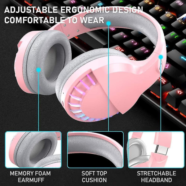 Over-ear trådløse Bluetooth-hodetelefoner, 5.1-kanals Hi-fi-stereo, hesteveddeløp Rgb Led-bakgrunnsbelysning, 1000mah oppladbart lettvekts gaming-headset med mikrofon