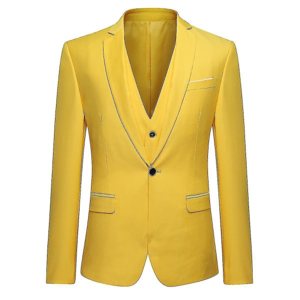 Miesten puku Business Casual 3-osainen puku Blazer Housut Liivi 9 väriä Z Yellow L