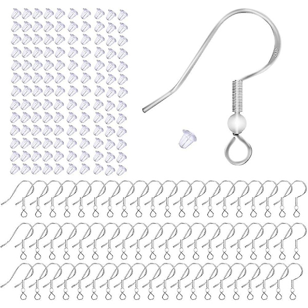 100 st 925 Sterling Silver Örhänge Krokar, Örhänge Tillbehör Hypoallergena
