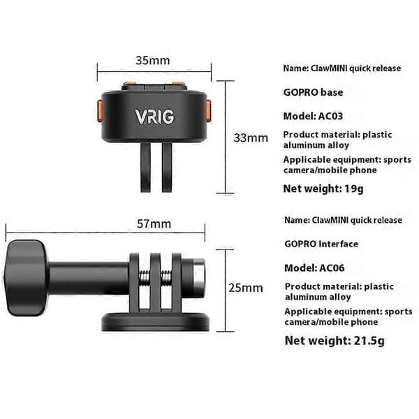 För Gopro Action Camera Aluminiumlegering+PC Magnetisk Snabbkopplingsadapter+Bas
