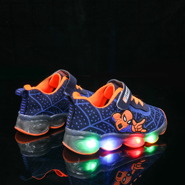Spiderman LED-sneakers för barn, glittersneakers med halkfri mjuk sula blue 26 yards (inner length 16.3cm)