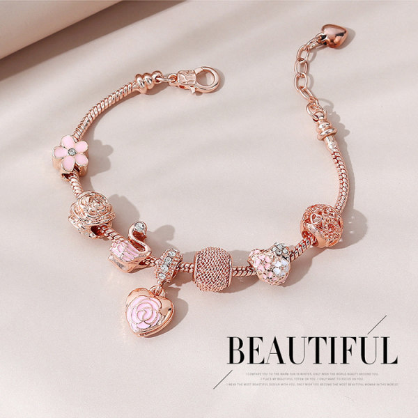 Blomster Charm Armbånd Rose Guld Rhinestone Krystal Blomst Hjerte Charm Armbånd