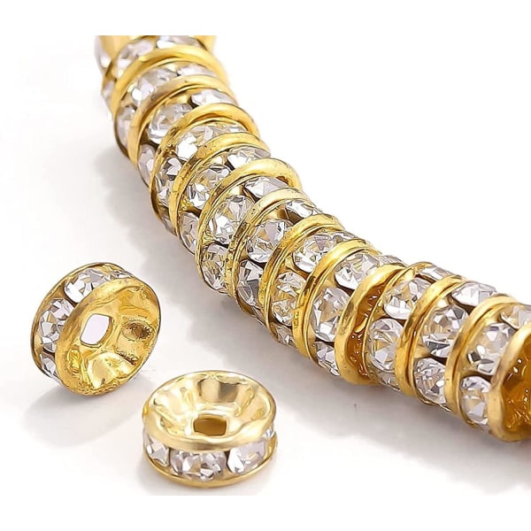 100 Rondle avstandsperler - 8 mm gullkrystall-rhinestones for smykkefremstilling