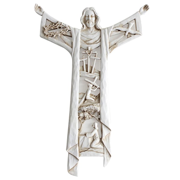 A Risen Christ Wall Cross Statue Religiøs Resin Jesus Figur Hengende Vegg Ornament Hul Design