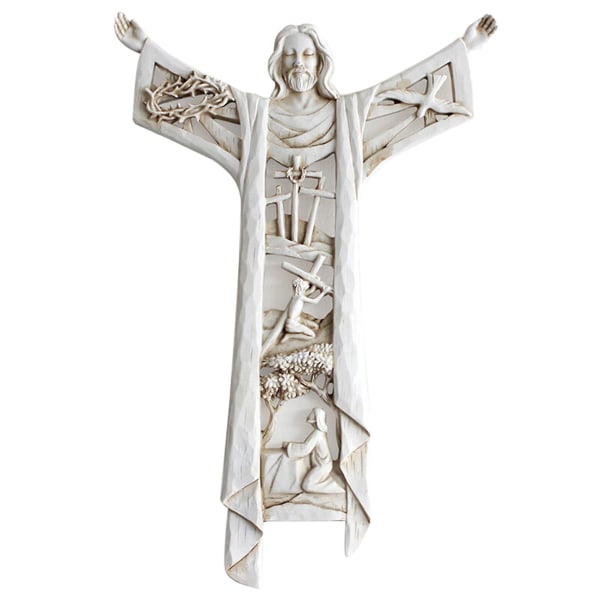 A Risen Christ Wall Cross Statue Religious Resin Jesus Figure Hanging Wall Ornament Hollow Design