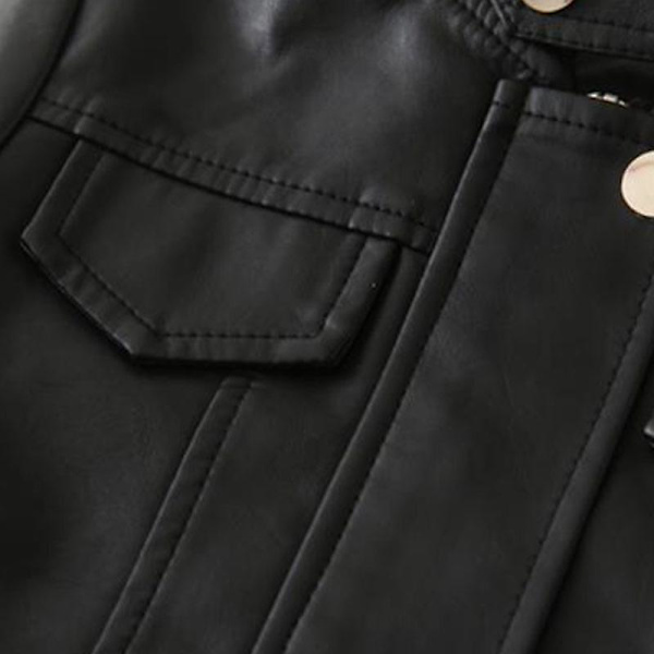 2023 Baby Vårkläder Läderjacka Pojkar & Flickor Plus Fleece Varm Casual Motorcykel Läderjacka För Barn Fashionable Black 4T