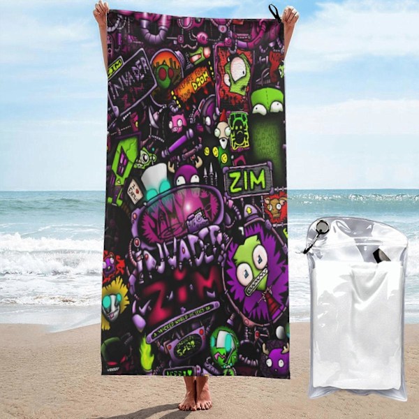 a457 Invasor Zim Tegneserie Hurtigtørkende Badehåndkle Mikrofiber Svømme- og Strandhåndkle til daglig bruk  hgjl457