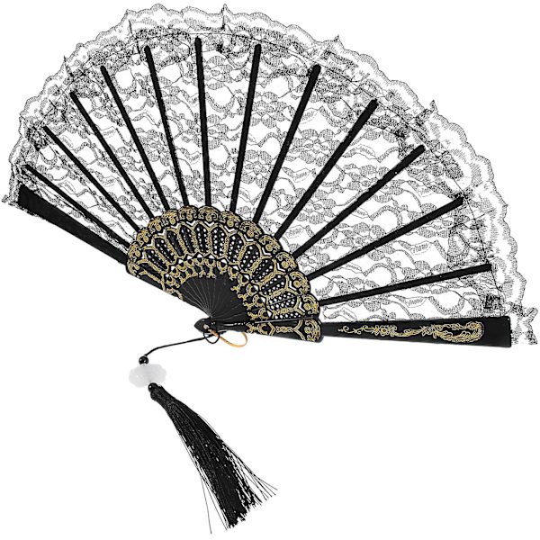 Pitsi käsipuhallin tupsulla Elegantti pitsi taittotuuletin Kädessä pidettävä taittotuuletin DIY seinäkoristeluun