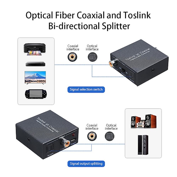Digitaalinen 2-suuntainen audiomuunnin optinen Spdif Toslink koaksiaaliseksi ja koaksiaaliseksi optiseksi Spdif Toslink -kaksitieventti digitaalinen audiomuunnin Spli