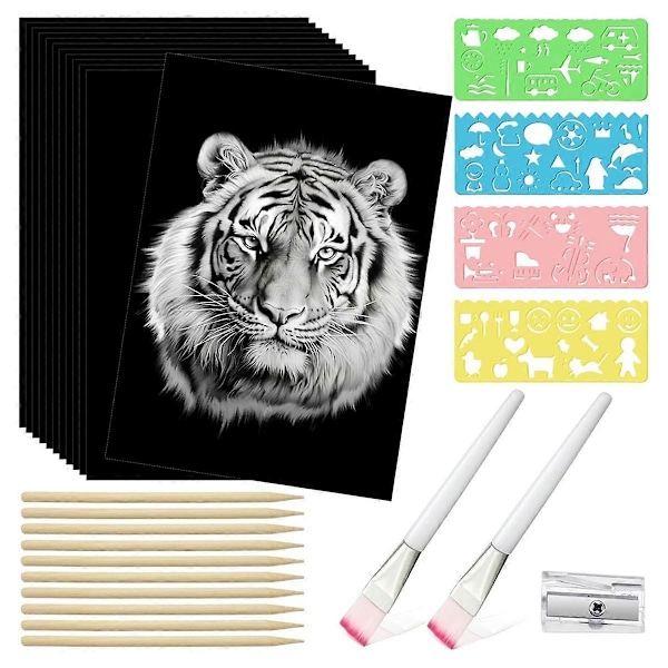 67 st Scratch Paper Art Set Barn Vuxna Scratchboard Hantverk Kit 50 Ark 21,6 x 27,9 cm A4 Svart Belagt Scratch Paper