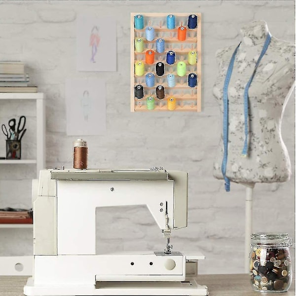 Trådholder Stativ 48 Spoler Foldbar Træ Hold Organizer Vægmontering Kegle Broderimaskine Syning