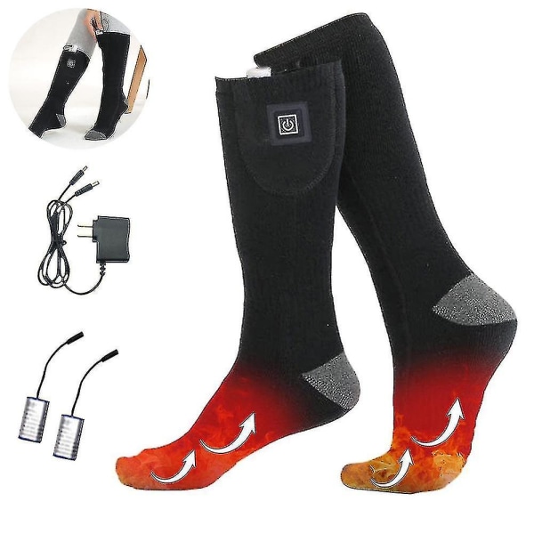 Ctmw 1 par opvarmede sokker med genopladeligt elektrisk batteri til mænd kvinder termisk fodvarmer-farvesort
