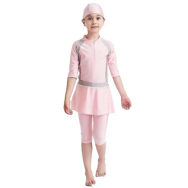 Jenter Barn Muslimsk Badedrakt Islamsk Badetøy Beskjeden Burkini Svømming Strandklær Pink 7-8 Years