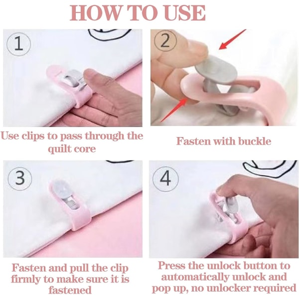 Dynetæppe Clips, Skridsikre Dynetæppe Clips, Dynetæppe Clips, Dynetæppe Clips, Hold Dynetæppe Hjørner på Plads, 6 Pakke, Pink pink