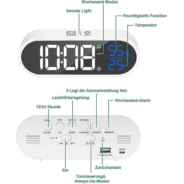 Digital väckarklocka, LED-väckarklocka med röststyrningsfunktion Snooze-tid
