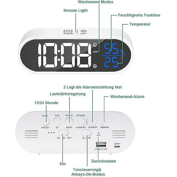 Digitalt vækkeur, LED-vækkeur med stemmestyring og snooze-funktion