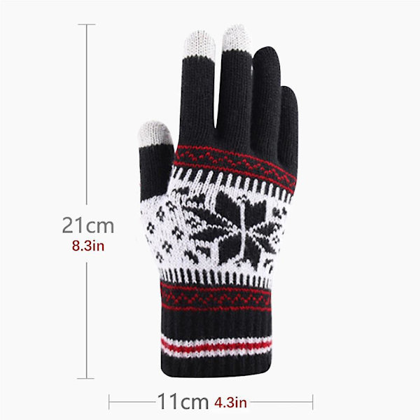 Julhandskar med snöflingemönster Vinter Varma Touchscreen-handskar