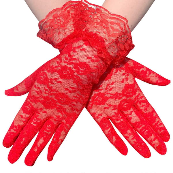 2 stk. sorte blondeoperahandsker til kvinder, udsøgte vanter, sofistikerede handsker til brude bryllup og begivenhed rød Red
