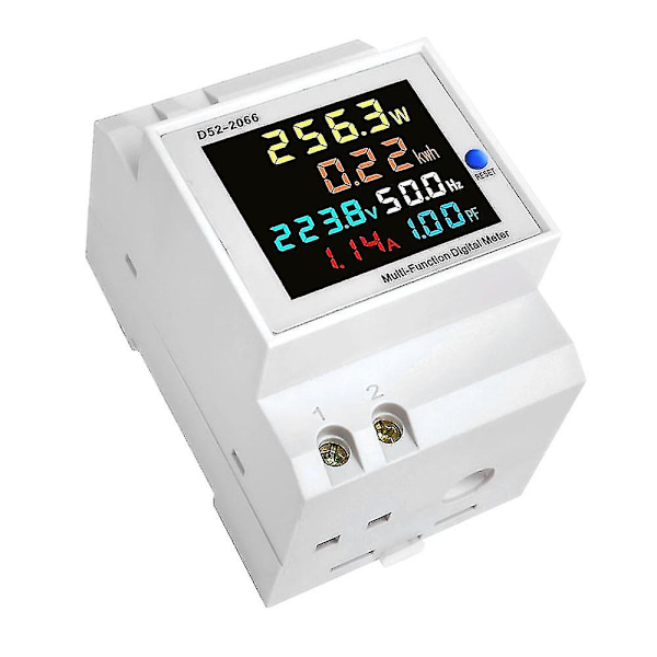 D52-2066 Din-skena Multifunktionsmätare Färgglad LCD-display Spänning Ström Aktiv Effekt Frekvens Elektrisk Energimätning Övervakningsenhet--