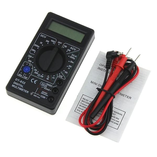 Dt-832 1999 Digital Multimeter AC / DC Ampere, Volt, Ohm Tester Voltmeter Ammeter Multimeter Sort