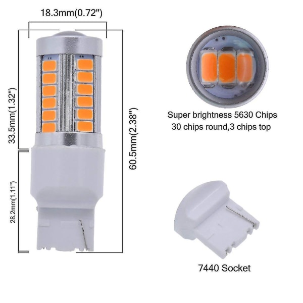 7440, T20 LED-pærer ravgule 900 lumen superlyse blinklys bremselys parkeringslys