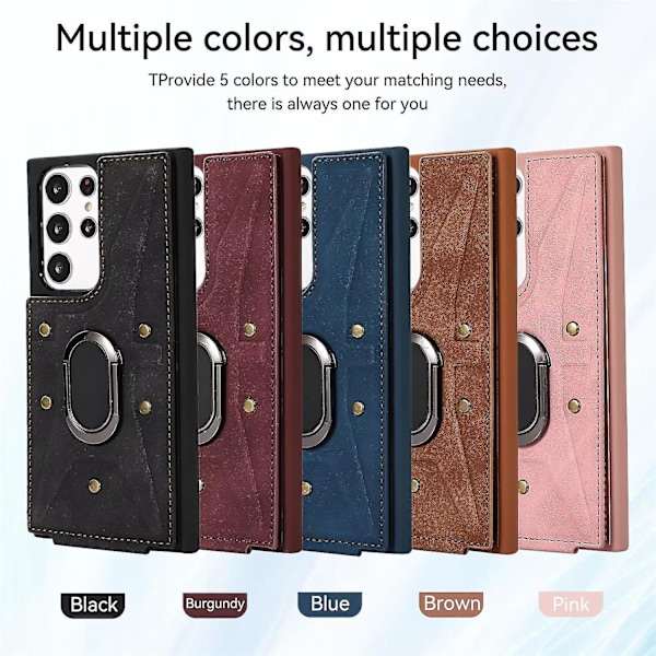 Læderpung Etui til Samsung Galaxy S23 Ultra/s23 Plus/s23 Med Magnetisk Ring Stativ & Kortlomme Red S23 Ultra