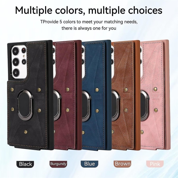 Nahkainen phone case , yhteensopiva Samsung Galaxy S23 Ultra/s23 Plus/s23, magneettirengasteline ja korttipaikka Red S23 Plus