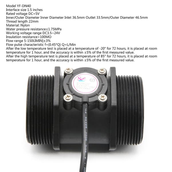 1,5\" Vannstrømningssensor 22mm Hall-effekt Flowmeter Fluid Meter Counter Industri