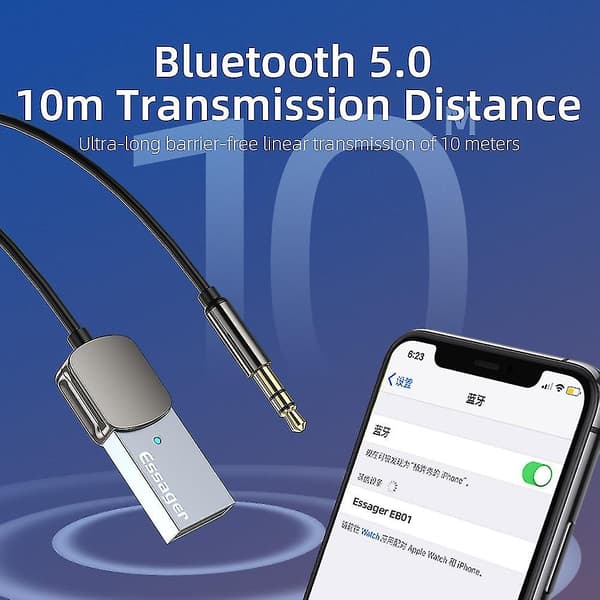 Bluetooth-adapter lydkabel for biler USB Bluetooth 3,5 mm jacker mottaker sender musikkhøyttalere dongle håndfri