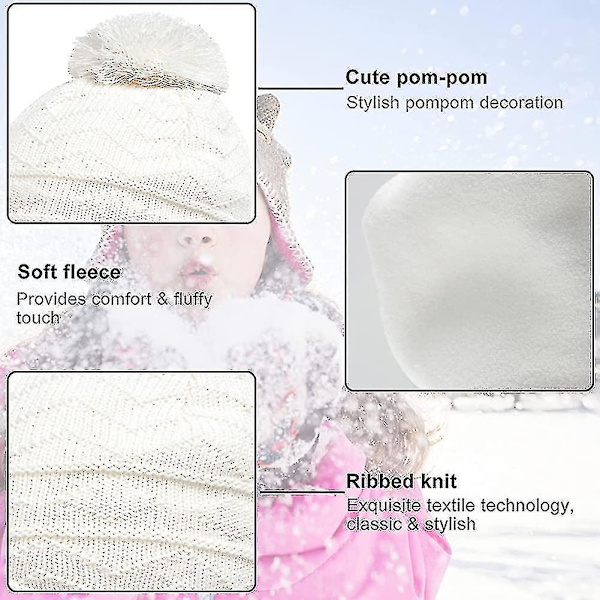 Lasten neulotut korvaläpät beanie-pipo ja huivi Tyttö Paksu Lämmin Pompom-hattu Kaulalla