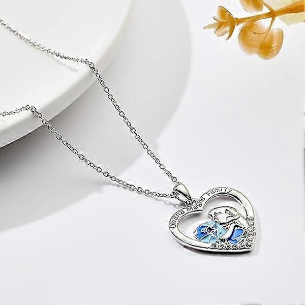 Stitch Halsband Silverpläterad Halvmåne Hängsmycke Halsband Stitch Ohana Betyder Familj Smycken Present till Kvinnor Flickor