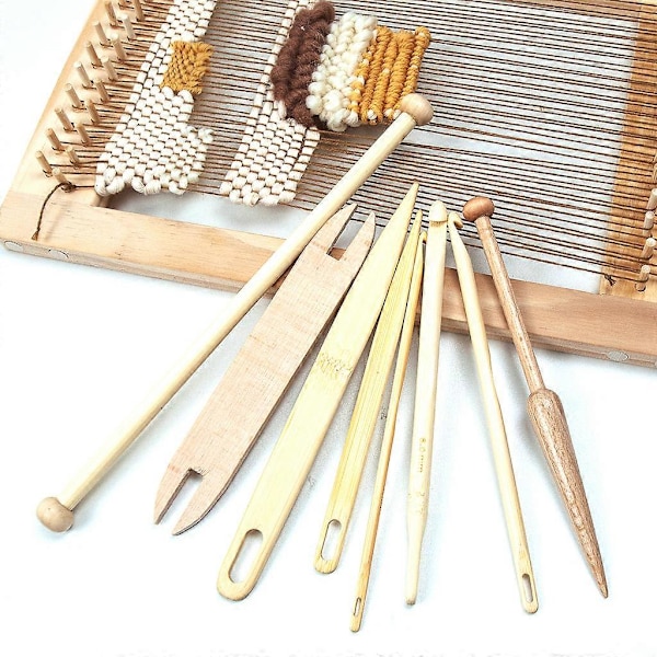 9-dels set med handvävstol i trä - Komplett set för stickprojekt