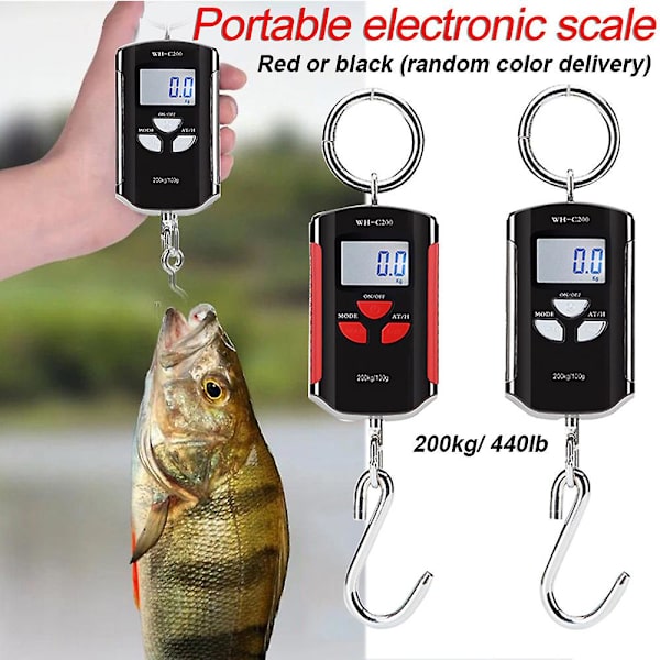Digital hängande våg 200kg/ 440lb Bärbar kranvåg Lcd-bakgrundsbelysning Stålkroksvågar för gårdsfiske Jaktlivsmedelsmarknad Utomhusarbete