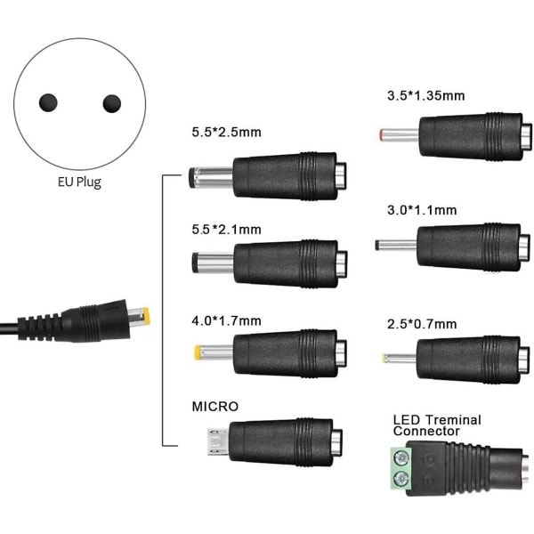 Casle Eu -pistoke, 30 W, universal , 3 V, 4,5 V, 5 V, 6 V, 7,5 V, 9 V, 12 V, AC tasavirta, laturi 5 V, 2,1 USB portti