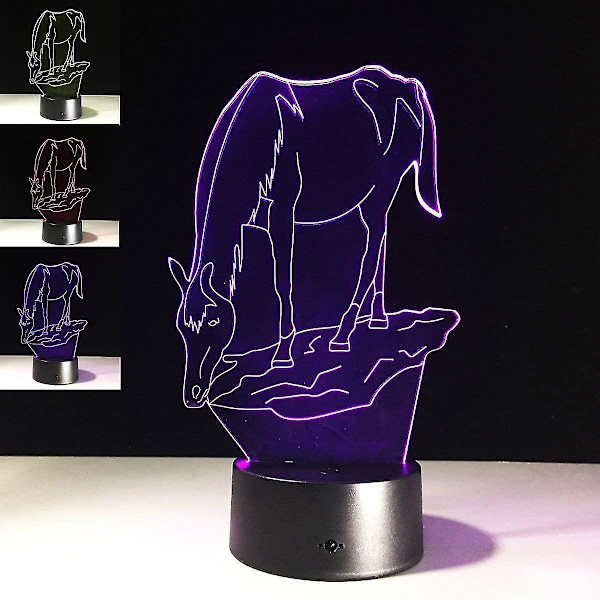 Wekity 3D djur flodhäst nattlampa 7 färger byte LED bordslampa skrivbordslampa akryl platt ABS bas USB laddare heminredning leksak födelsedag jul barn