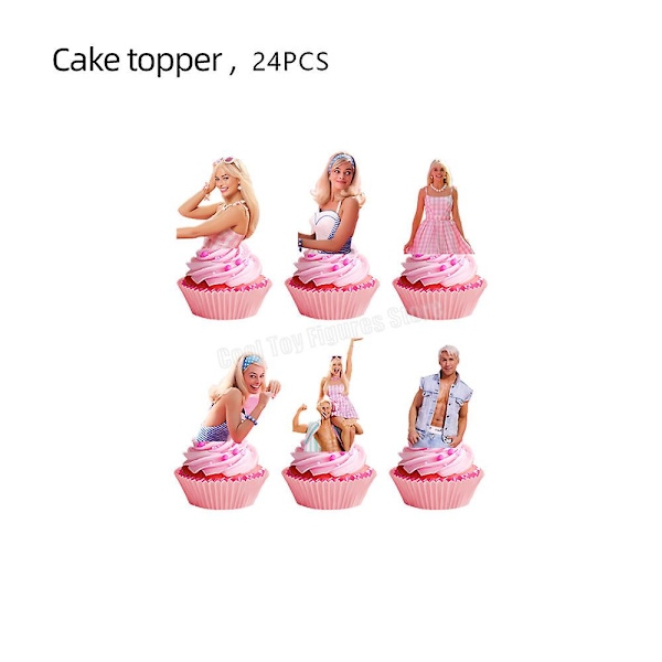 Uusi elokuva Barbie syntymäpäiväjuhlan koriste Pinkki teema Figuurit Ilmapallosetti Tausta Paperilautanen Silkkipaperi Pöytäastiat Tarvikkeet small cake topperX24