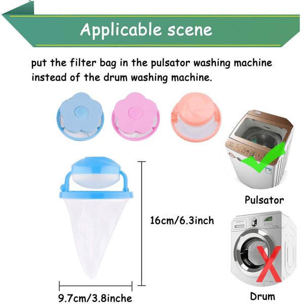 4 Stk Vaskemaskine Filterpose, Genanvendeligt Hair Remover Tool