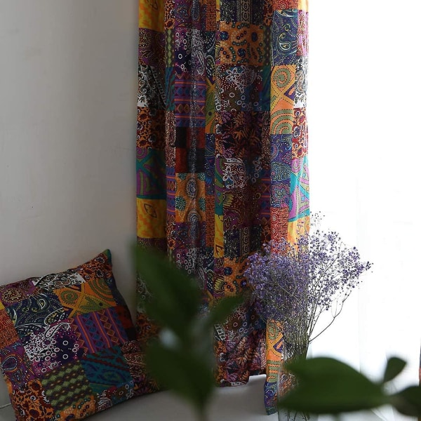 2024 Bomuldslinned Patchwork Farverige Vintage Bohmiske Gardiner Stanglomme Æstetiske Vinduesgardin Panel