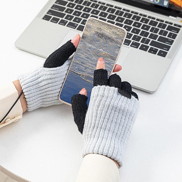 Uppvärmda handskar halvfinger stickning hem USB vinter hand varm