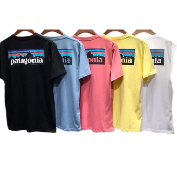 Unisex T-shirt sommer Patagonia Mountain Print Casual kortærmede skjorter med rund hals Pink 2XL