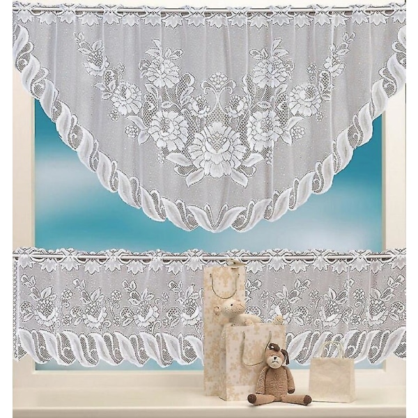 2kpl European White Translucent Lace Coffee Curtain Warp Kni