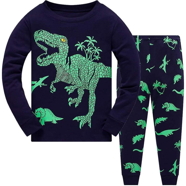Pojkpyjamas Set Dinosaurie Tryck Barn Pyjamas Långärmad Bomull Sovkläder Toppar & Byxor Nattkläder Barn Outfit