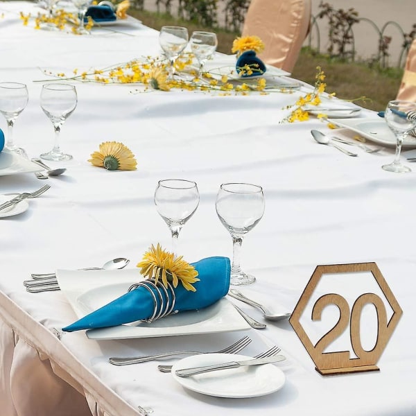 20st 1-20 bröllopsbordsnummer i trä med hållarbas Hexagon bordsnummer för bröllopsbordsdekoration