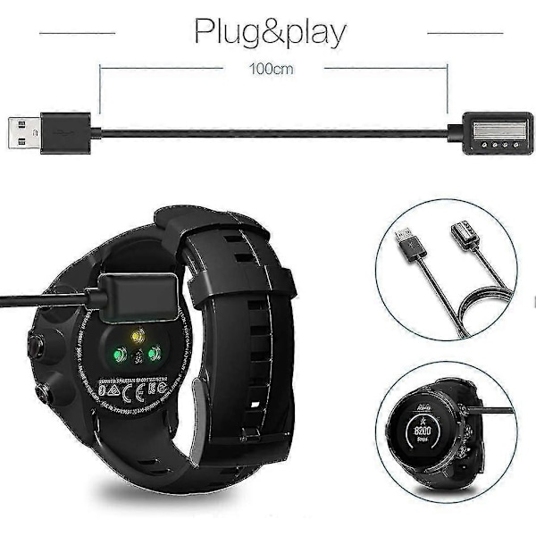 Oplader Kompatibel med Suunto 9, D5, Spartan Ultra Hr, Spartan Sport Wrist Hr, Eon Core - Magnetisk USB-Opladningskabel 100cm