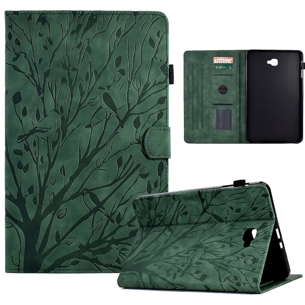 For Samsung Galaxy Tab A 10.1 (2016) T580 T585 PU-læder tablet-stand-etui med præget træ-kortholder Green