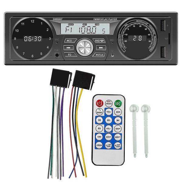 1din bilstereo Mp3-afspiller i instrumentbræt bilradio Bluetooth Usb/ Aux indgangsopladning med ur og temperatur