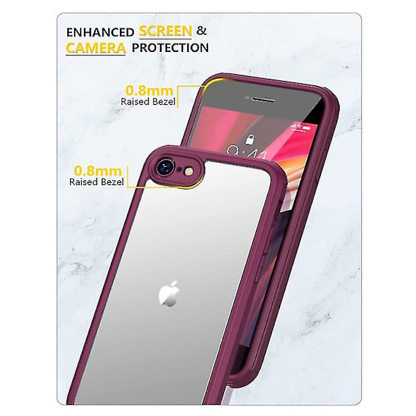 Iphone Se Fodral, Iphone 8 Fodral [inbyggt Glasskärmsskydd] Militärklass Full Body 360 Stöttålig Snygg Bumper Transparent Baksida Fodral (plommon)
