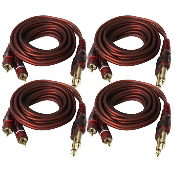 4x 6,35 mm til 2rca-kabel, Rca-kabel forgyldt, 6,35 mm han til 2 Rca-han, Rca stereolydadapterkabel - 1,5 m